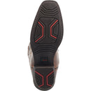 A outsole view of the Laredo brown, leather, square-toe cowboy boot with intricate embroidery details and rubber outsole.