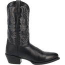 A side view of a men's Laredo brand black 12 inch birchwood R toe cowboy boot.