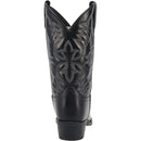 A heel view of a men's Laredo brand black 12 inch birchwood R toe cowboy boot.