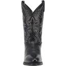 A front view of a men's Laredo brand black 12 inch birchwood R toe cowboy boot.