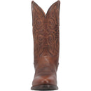 A front view of a men's Dan Post DP3388 13-inch Cottonwood Brown Round Toe Boots with embossed pattern on the leather.