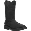 A profile view of a black waterproof leather Dan Post boot with a square toe and a low heel, designed for men.