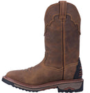 A instep side view of a brown, leather Dan Post DP69482 men's boot with a square toe and steel toe protection.