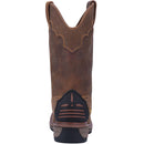 A back view of a brown, leather Dan Post DP69482 men's boot with a square toe and steel toe protection.