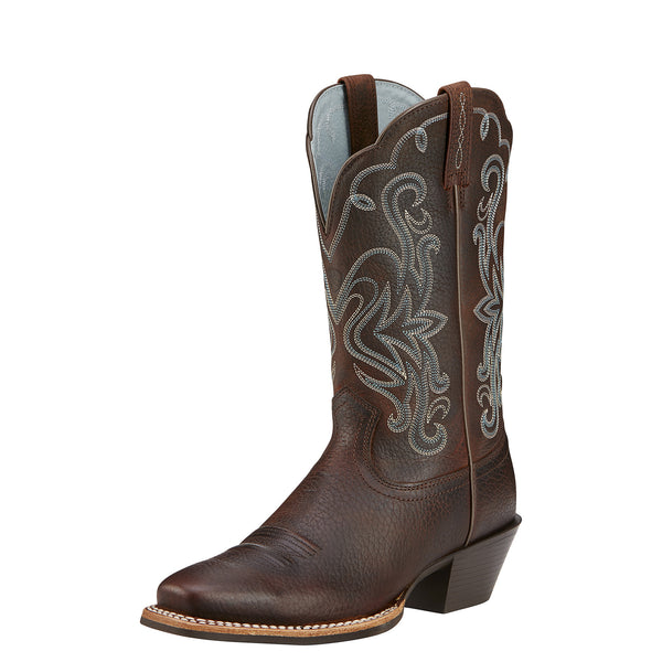 Women's Ariat narrow square toe boots in Brown. 