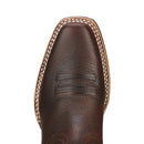 Women's Ariat narrow square toe boots in Brown. Close up view of toe profile. 