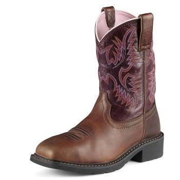 Women's Ariat steel square toe work boot in Brown. 