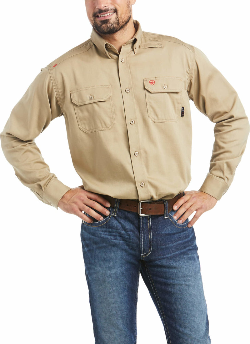 Men's Ariat 10012251 Solid Khaki FR Long Sleeve Shirt