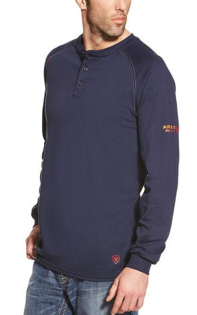 Men's Ariat 10013518 Navy FR Henley Long Sleeve Shirt