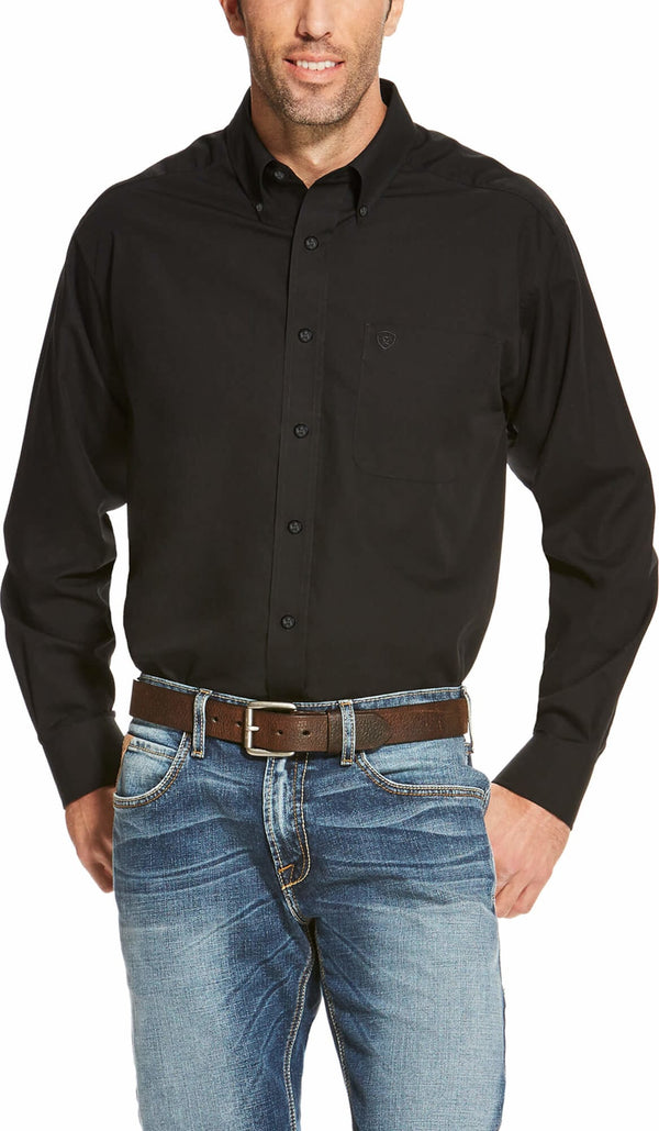 Men's Ariat 10020328 Wrinkle Free Solid Black LongSleeve Button Down Shirt