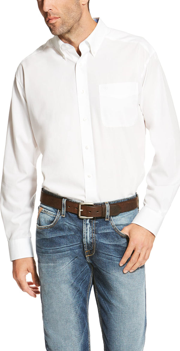 Men's Ariat 10020331 Solid White Wrinkle Free Long Sleeve Shirt