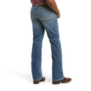 Men's Ariat M5 straight leg jean in a medium wash. Rear View