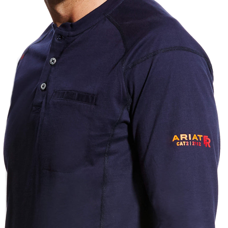 Men's Ariat 10022597 Navy FR Air Henley Long Sleeve Shirt
