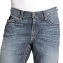Men's Ariat FR jeans in a M4 relaxed fit boot cut. Close up view of front pockets. 