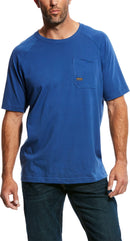Men's Ariat short sleeve Rebar work shirt in Metal Blue.
