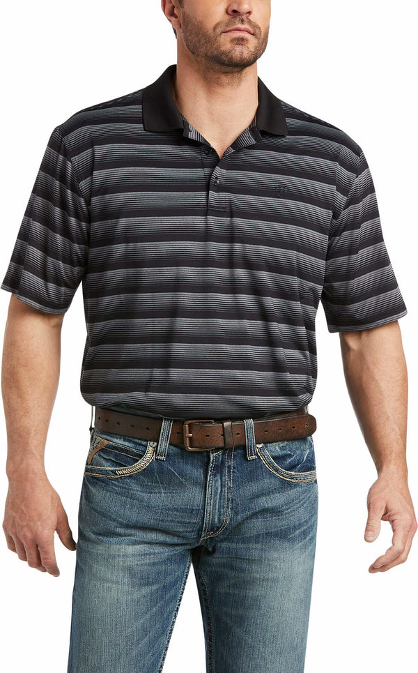 Men's Ariat 10035166 Black Fadetek Short Sleeve Polo