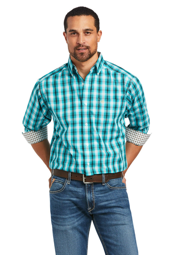 Men's Ariat 10039272 Blue Hank Wrinkle Free Classic Fit Long Sleeve Shirt