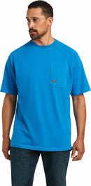 Men's Ariat Rebar Cotton Strong short sleeve work T-shirt in Deep Water, a nautical blue. 