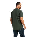 Ariat Men's Rebar short sleeve Workman T-Shirt in Deep Forest. Rear view showing shirt untucked. 