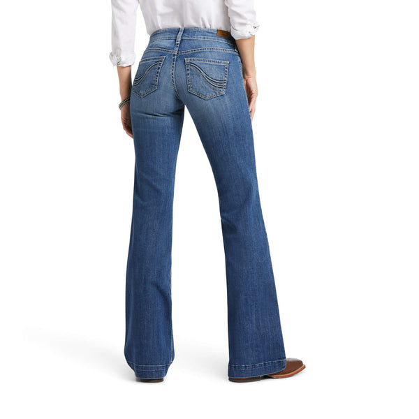 Women's Ariat 10039599 Eleanor Blue Trouser Mid Rise Jennifer Wide Leg Jean