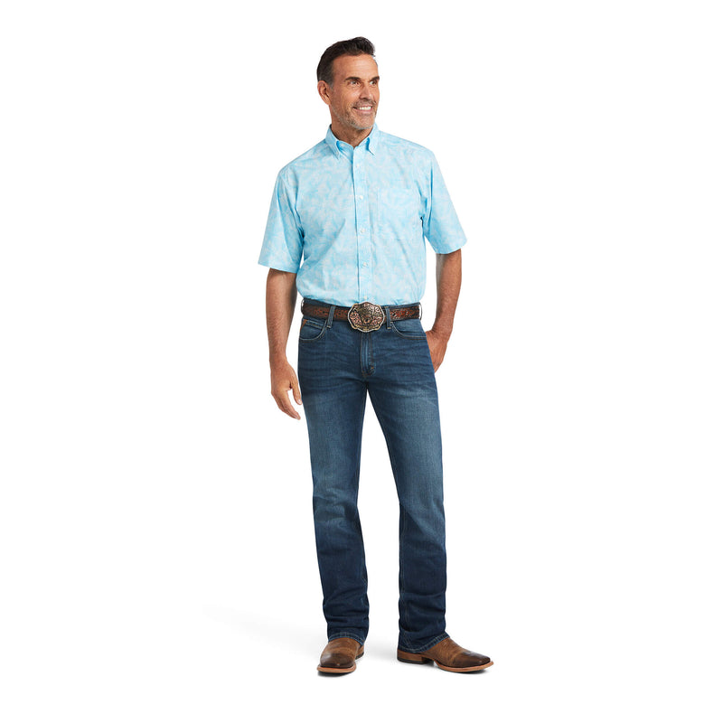 Men's Ariat 10039734 Bachelor Button Pro Series Qusay Stretch Classic Fit Short Sleeve Shirt
