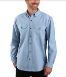 Men's long sleeve button down Chambray work shirt in Denim Blue. 