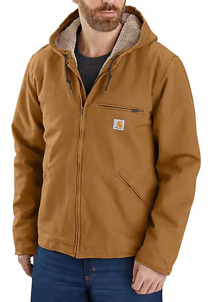 Carhartt 104392-BRN Carhartt Brown Relaxed Fit Washed Duck Sherpa-Lined Jacket (Up to 4XL)