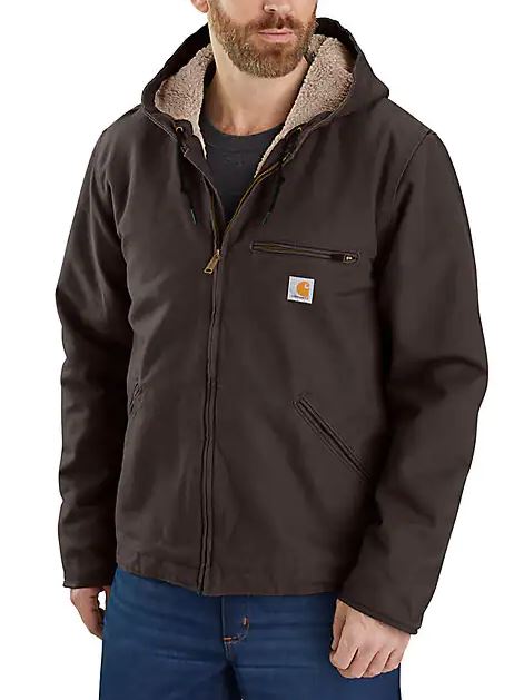 Carhartt 104392-DKB Dark Brown Relaxed Fit Washed Duck Sherpa-Lined Jacket (Up to 4XL)  *CLOSEOUT*