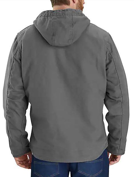 Men's Carhartt hooded jacket in Gravel. Rear View