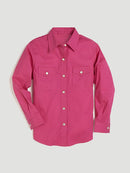 Girl's Wrangler Solid Pink Long Sleeve Snap Shirt