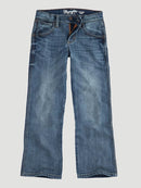 Front view of Wrangler 20X Greeley Vintage Bootcut Slim Fit Jeans for little boys.