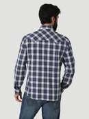 Men's Wrangler 112317119 Retro Long Sleeve Western Snap Plaid Shirt in Blue Plaid