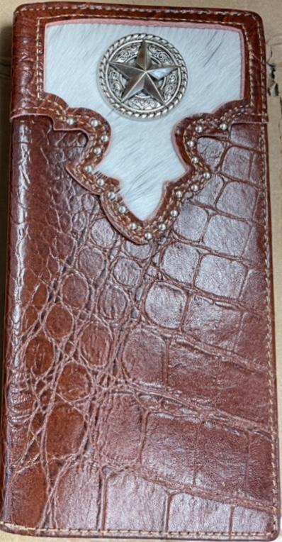 Top Notch Accessories 124BR Brown Alligator Print w/Star Concho Wallet