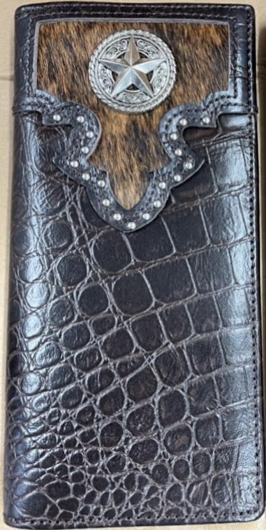 Top Notch Accessories 124CF Coffee Alligator Print w/Star Concho Wallet