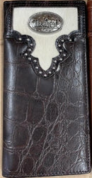 Top Notch Accessories 125CF Alligator Print Leather Wallet In Coffee With Praying Cowboy Concho
