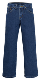 Front view of boys' Wrangler George Strait heavyweight stone denim cowboy cut original fit jeans.