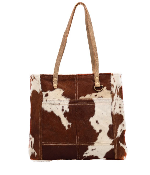 MYRA BAG S-1428 CARAMEL FRONT POCKET HAIRON TOTE BAG