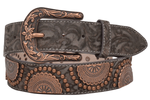 Women's Angel Ranch DA6274 1 1/2" Brown Floral with Copper Studs