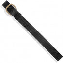 A Men's basic black leather work belt with a brass buckle.