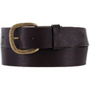 Men's Justin brown leather belt with a brass buckle. Front View