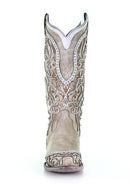 Women's Corral 13" White Overlay & Embroidery with Studs & Crystals Snip Toe