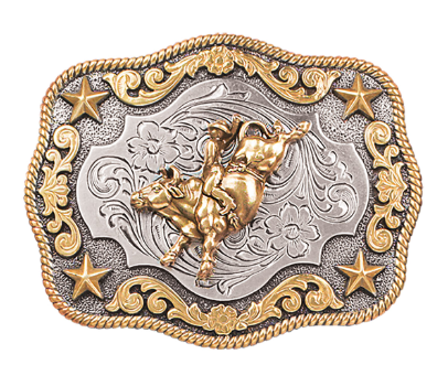 Youth Nocona 3798902 Rectangular Antique Silver\Antique Gold Buller Rider Buckle