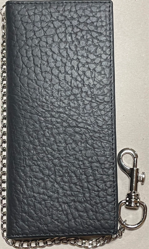 Top Notch Accessories 420A-BK Black Pebbled Leather Tall Wallet with chain