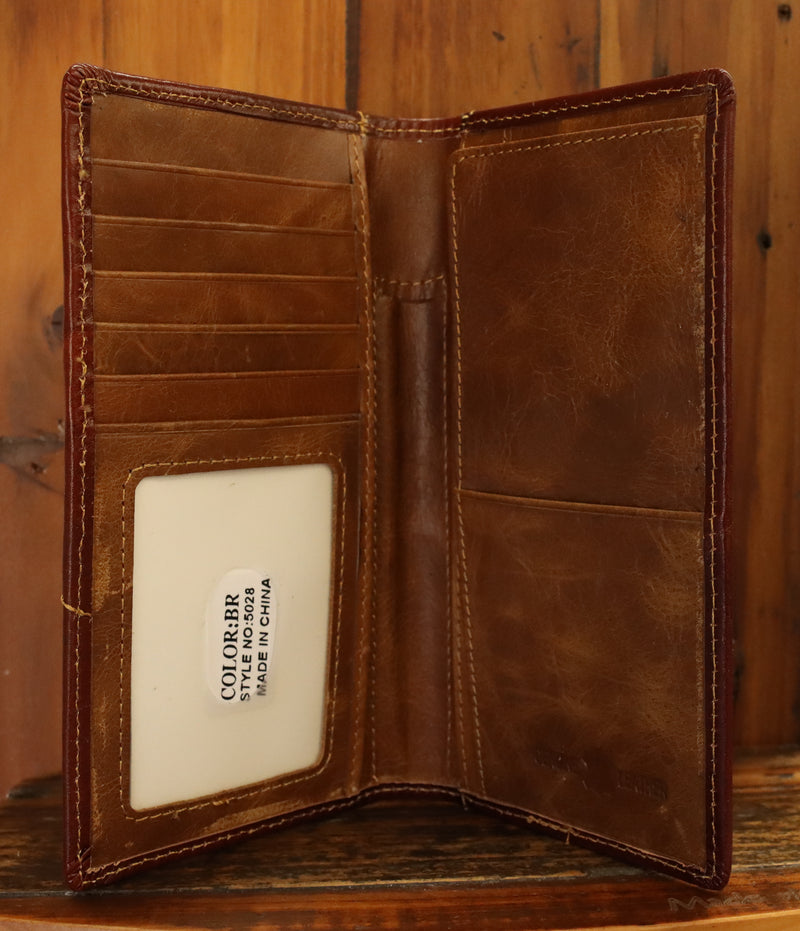 Top Notch Accessories 5028BR Brown Floral Hair on Bull Rider Concho Wallet