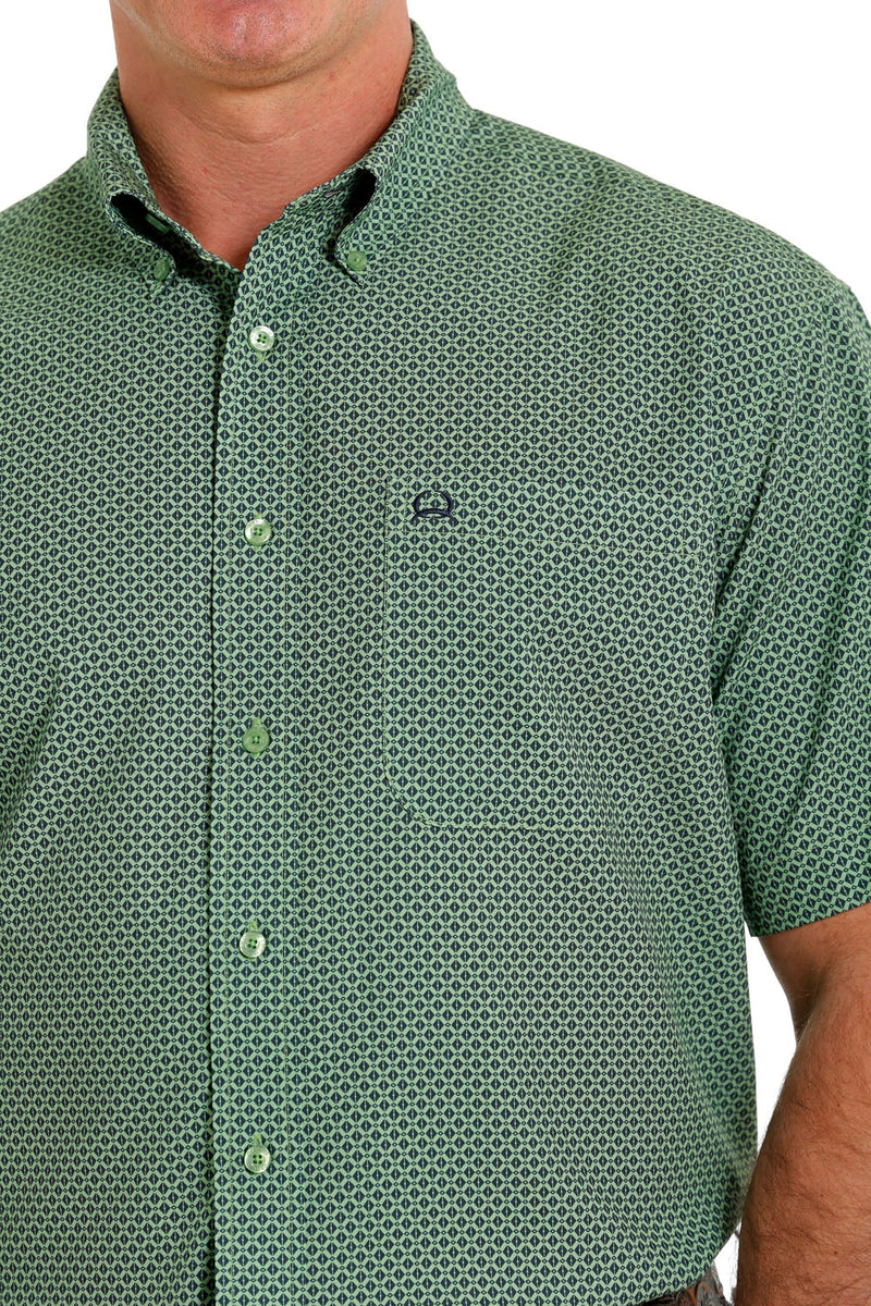 Men's Cinch MTW1704117 Short Sleeve ArenaFlex Button Down Shirt Green Print