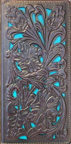 Top Notch Accessories 60107-2CF Coffee Floral Design w/Turquoise Inlay Wallet