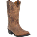 A profile view of a men's Laredo brand tan brown 12 inch birchwood R toe cowboy boot.