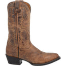 A side view of a men's Laredo brand tan brown 12 inch birchwood R toe cowboy boot.