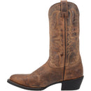 A instep side view of a men's Laredo brand tan brown 12 inch birchwood R toe cowboy boot.