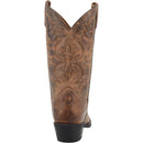 A heel view of a men's Laredo brand tan brown 12 inch birchwood R toe cowboy boot.